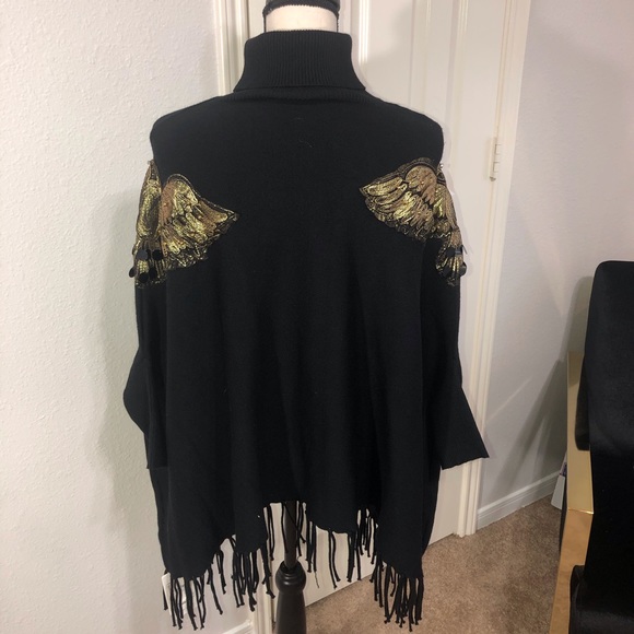 Coeur De Vague Embroidered Fringe Poncho Cloak NWT - Picture 10 of 11